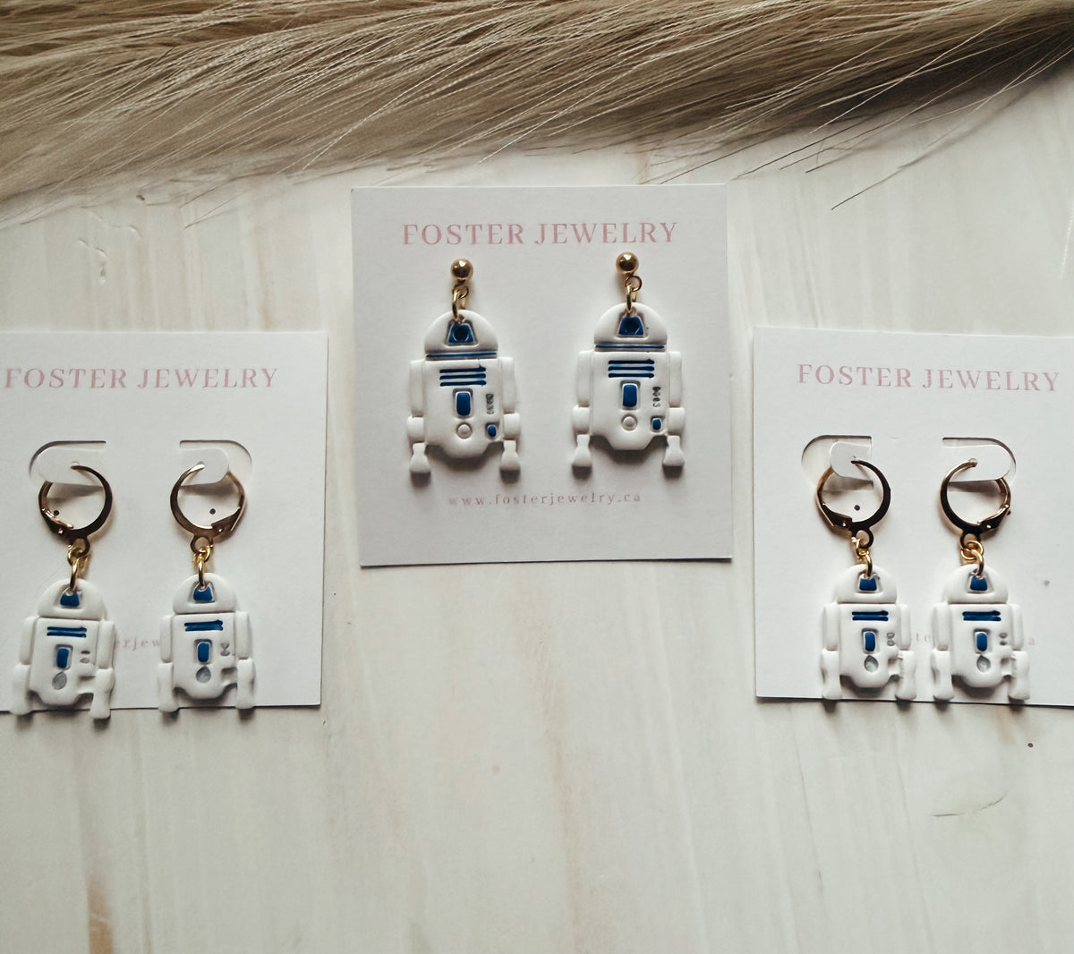 Blue droid earrings