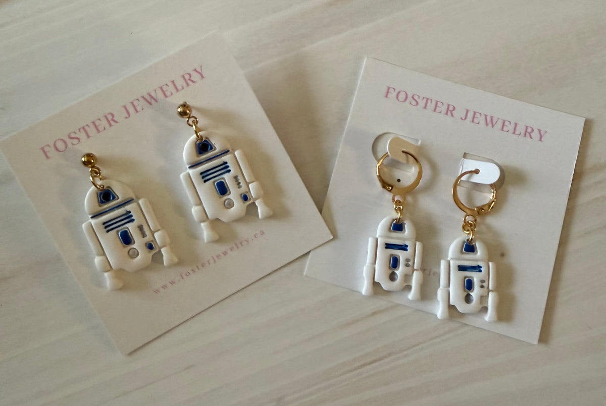 Blue droid earrings